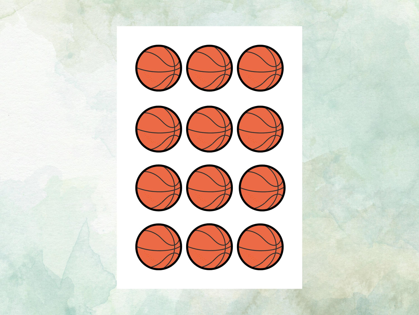 Basketball Edible Cupcake Toppers 12 x 2" – Pre cut Wafer Paper, Card or Icing Sheet, Sports Party Decoration, Cake images