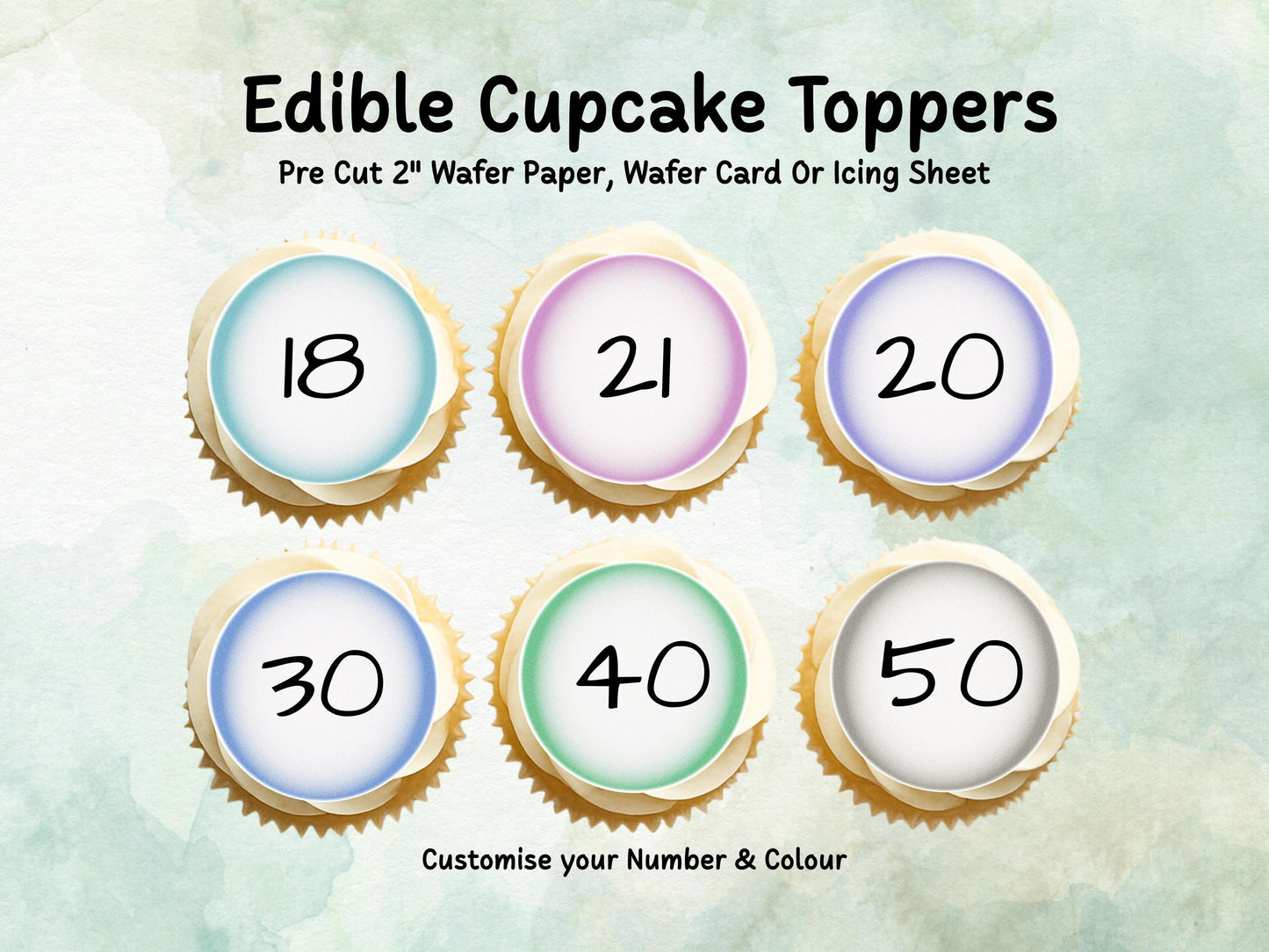 Milestone Age Edible Cupcake Toppers 12 x 2"– Pre cut Wafer Paper, Card or Icing Sheet, Customisable Birthday Celebration Cake Decorations