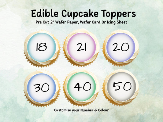 Milestone Age Edible Cupcake Toppers 12 x 2"– Pre cut Wafer Paper, Card or Icing Sheet, Customisable Birthday Celebration Cake Decorations