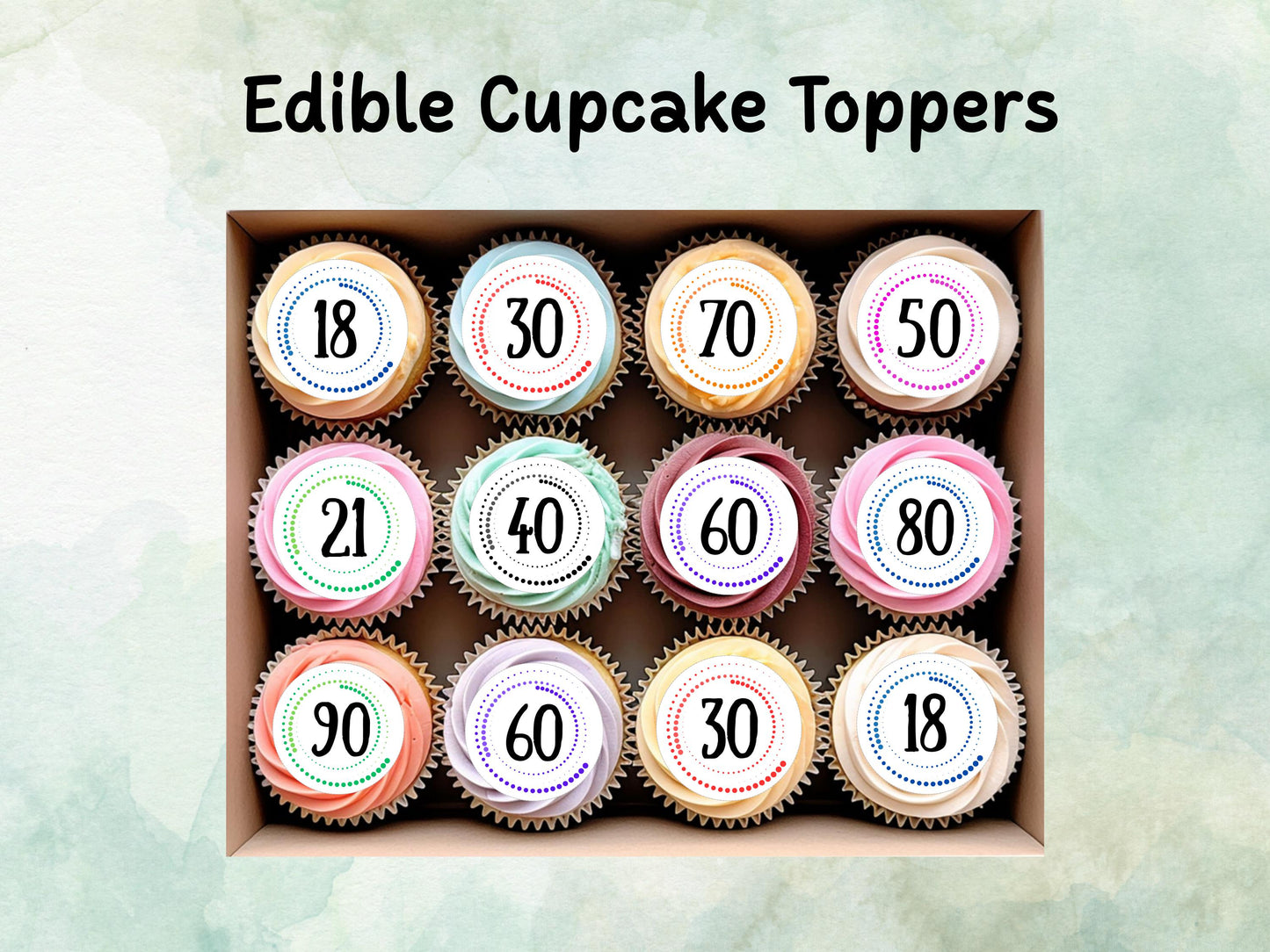 Milestone Birthday Edible Cupcake Toppers 12 x 2" – Pre cut Wafer Paper, Card or Icing Sheet, Customisable Birthday Cake Decoration