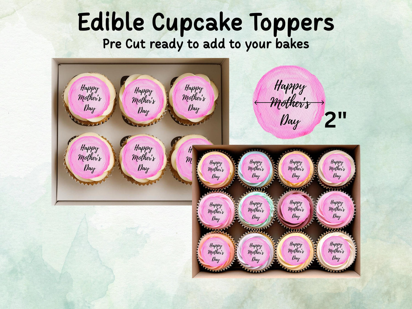 Happy Mother's Day Edible Cake Toppers 12 x 2" – Pre cut Wafer Paper, Card or Icing Sheet, Mothers Day Cake Decoration