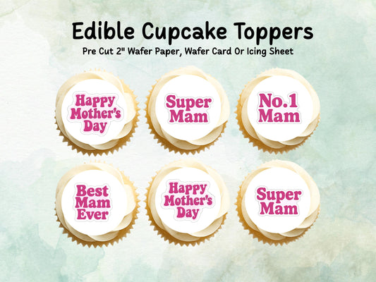Happy Mother's Day Edible Cake Toppers 12 x 2" – Pre cut Wafer Paper, Card or Icing Sheet, Mothers Day Cake Decoration