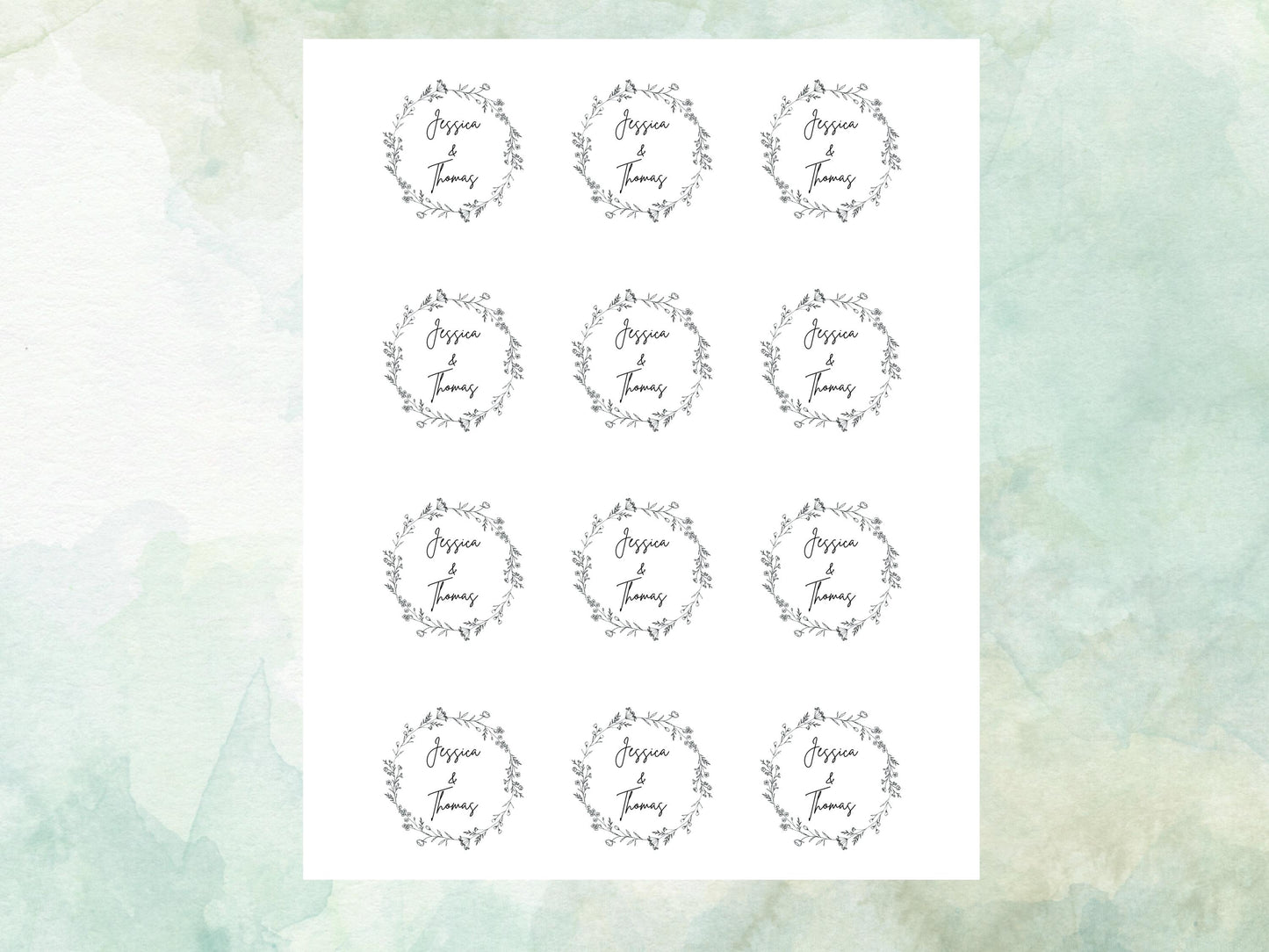 Personalised Wedding Edible Cupcake Toppers 12 x 2" – Pre cut Wafer Paper, Card or Icing Sheet, Cookie Favor, Engagement Cake Topper