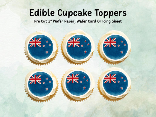 New Zealand Edible Cupcake Toppers 12 x 2" – Pre cut Wafer Paper, Card or Icing Sheet, New Zealand Cake Decorations