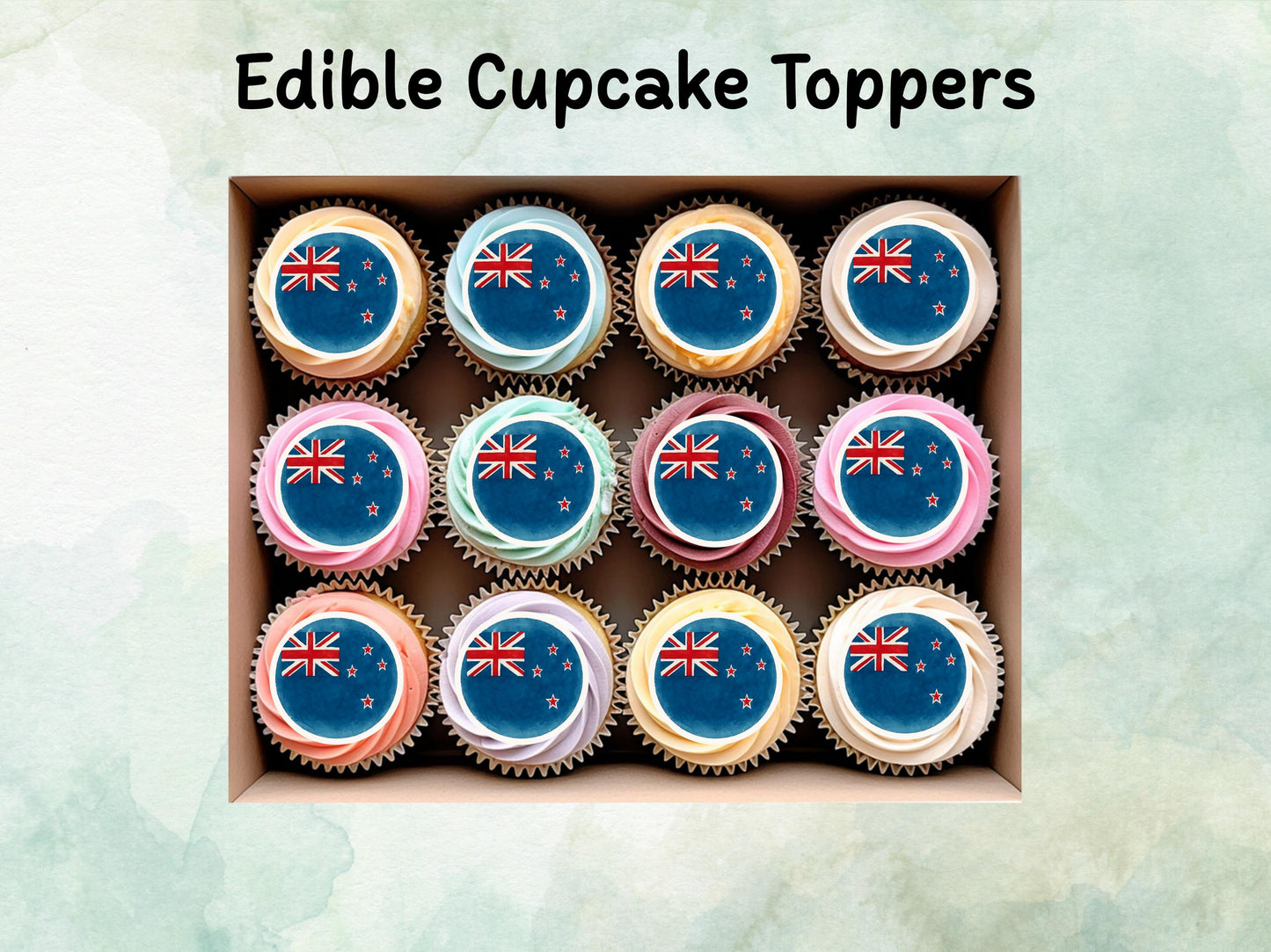 New Zealand Edible Cupcake Toppers 12 x 2" – Pre cut Wafer Paper, Card or Icing Sheet, New Zealand Cake Decorations