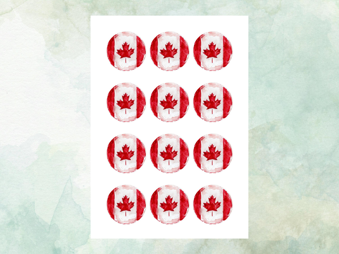 Canadian Flag Edible Cupcake Toppers 12 x 2" – Pre cut Wafer Paper, Card or Icing Sheet, Red Maple Leaf Cake Decorations