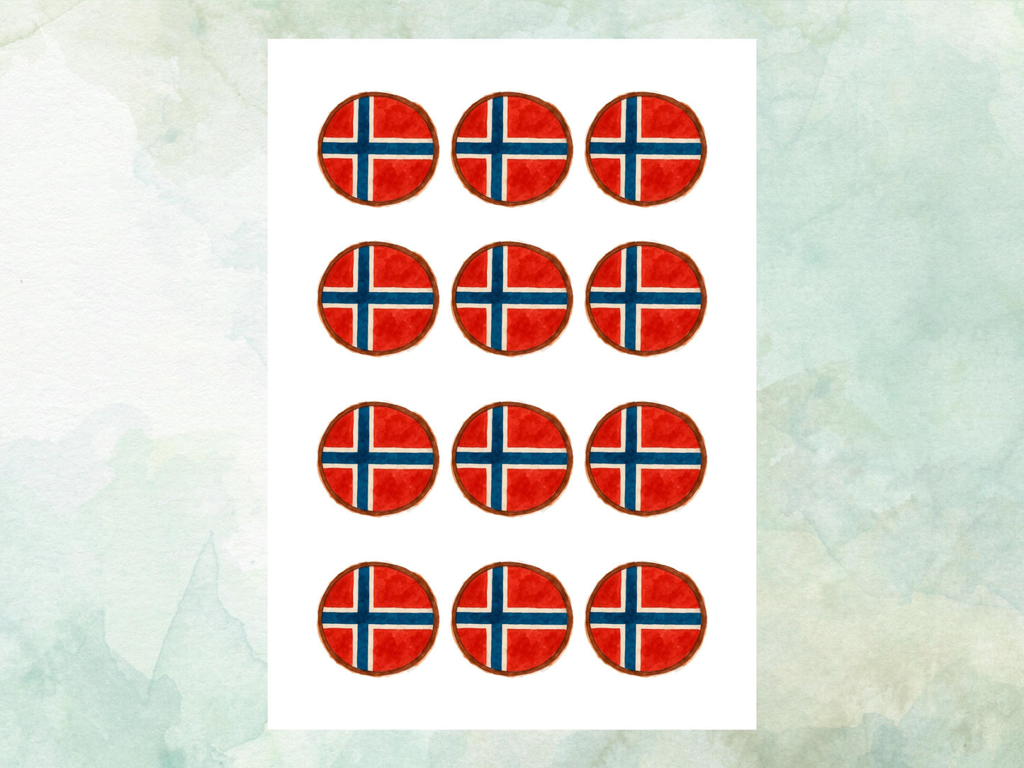 Norwegian Flag Edible Cupcake Toppers 12 x 2" – Pre cut Wafer Paper, Card or Icing Sheet, Italy Cake Decorations