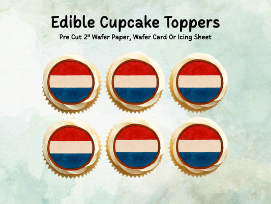 Netherlands Flag Edible Cupcake Toppers 12 x 2" – Pre cut Wafer Paper, Card or Icing Sheet, Dutch Cake Decorations