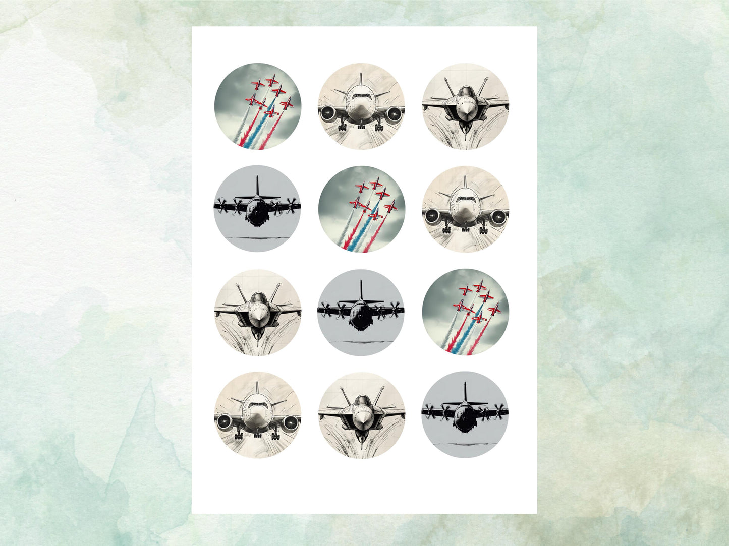 Aeroplane Edible Cupcake Toppers 12 x 2"– Pre cut Wafer Paper, Card or Icing Sheet, Aviation Airplane Cake decorations