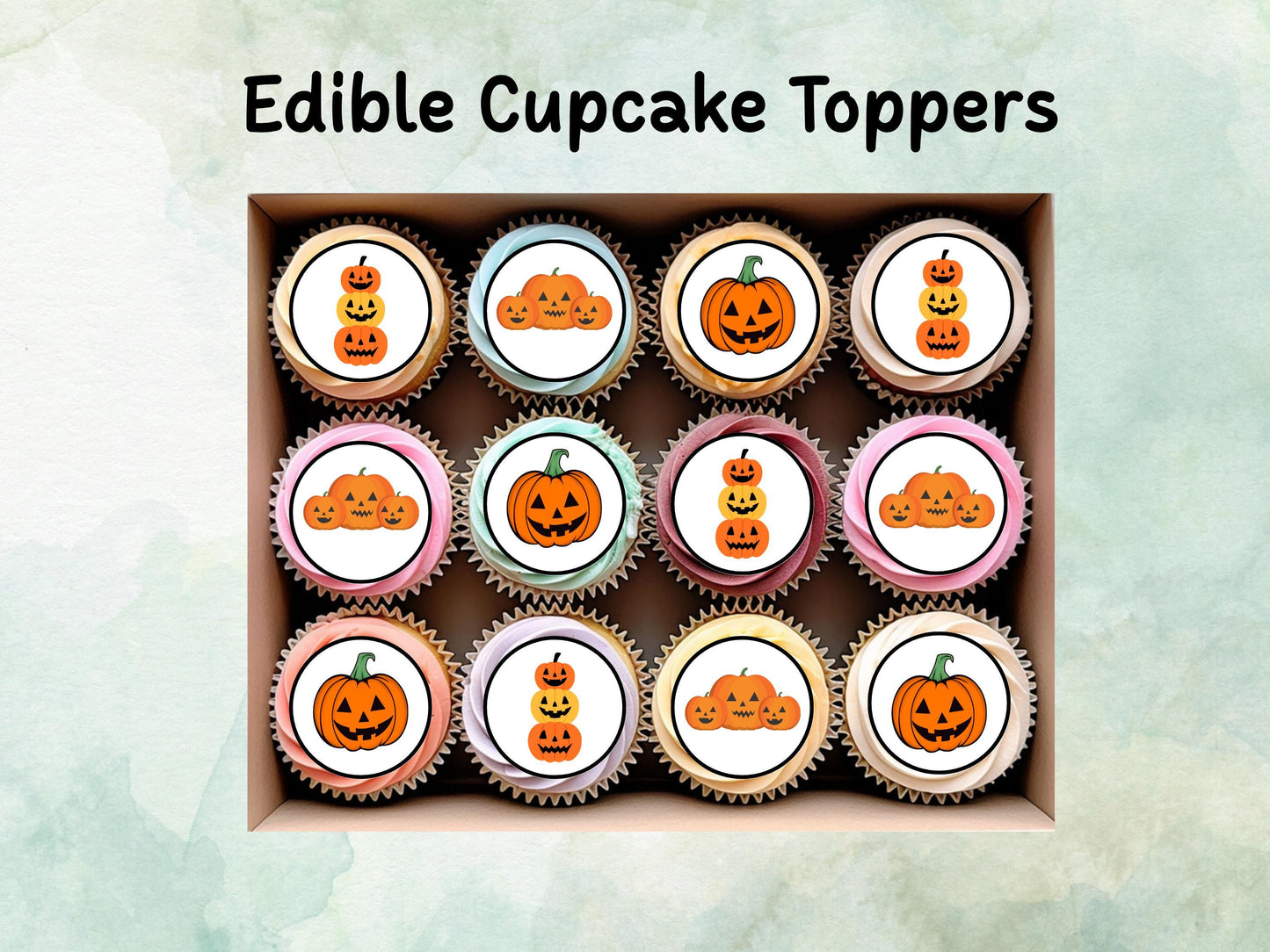 Halloween Edible Cupcake Toppers 12 x 2" – Pre cut Wafer Paper, Card or Icing Sheet, Pumpkin Party Cake Decorations