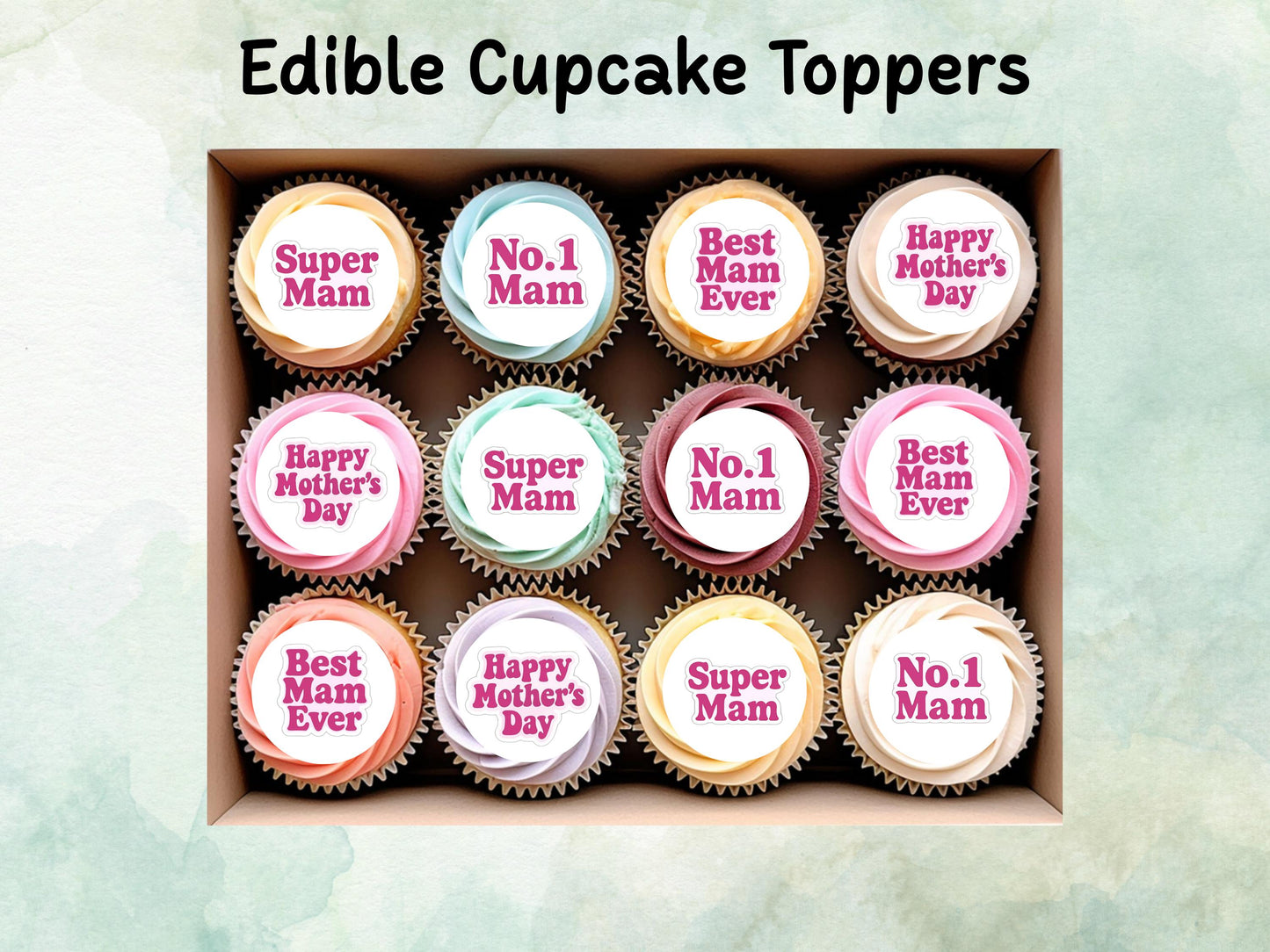 Happy Mother's Day Edible Cake Toppers 12 x 2" – Pre cut Wafer Paper, Card or Icing Sheet, Mothers Day Cake Decoration
