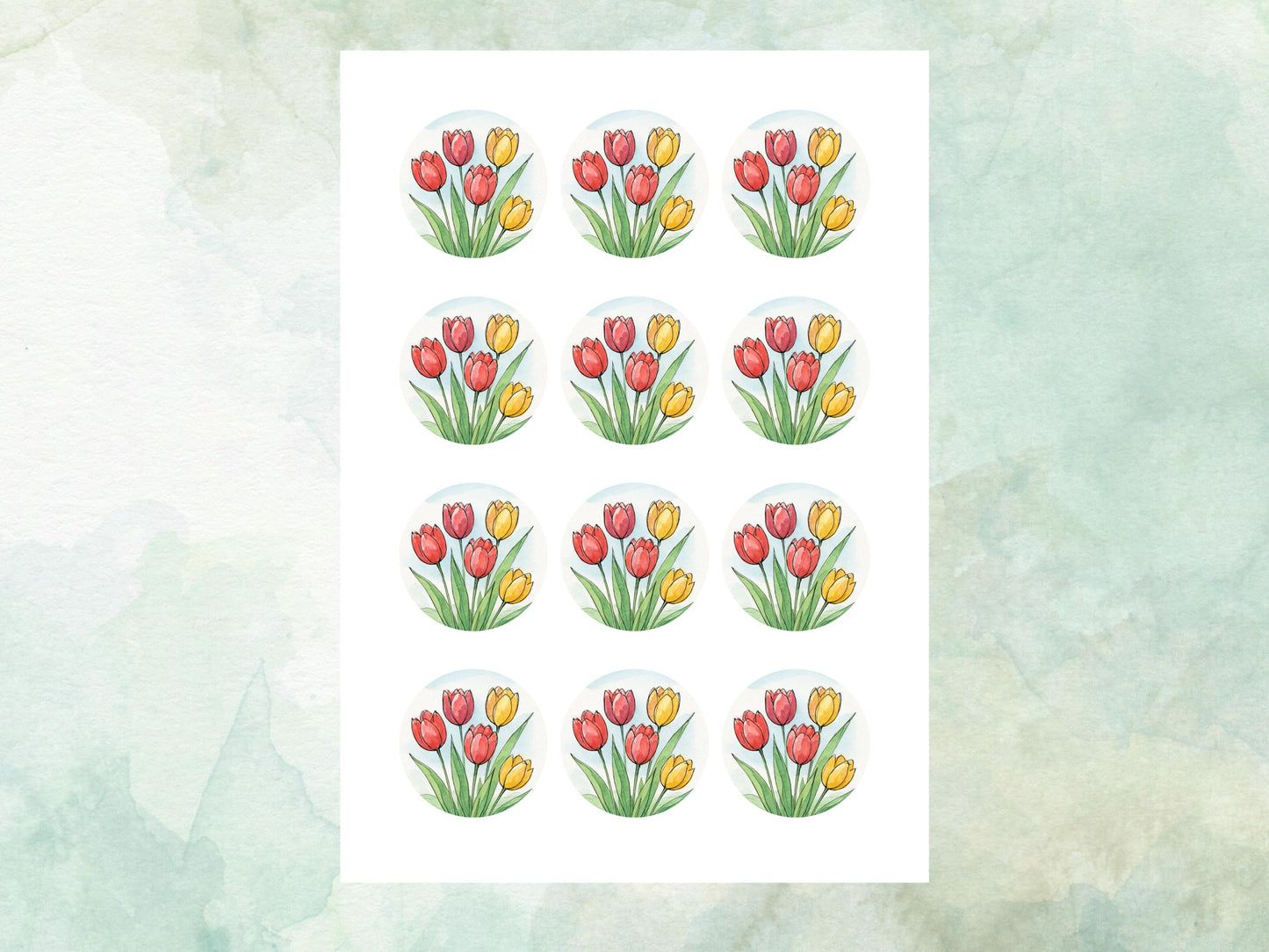 Tulip Floral Edible Cupcake Toppers 12 x 2" – Pre cut Wafer Paper, Card or Icing Sheet, Watercolor Pink Flower Cake and Cookie Decoration