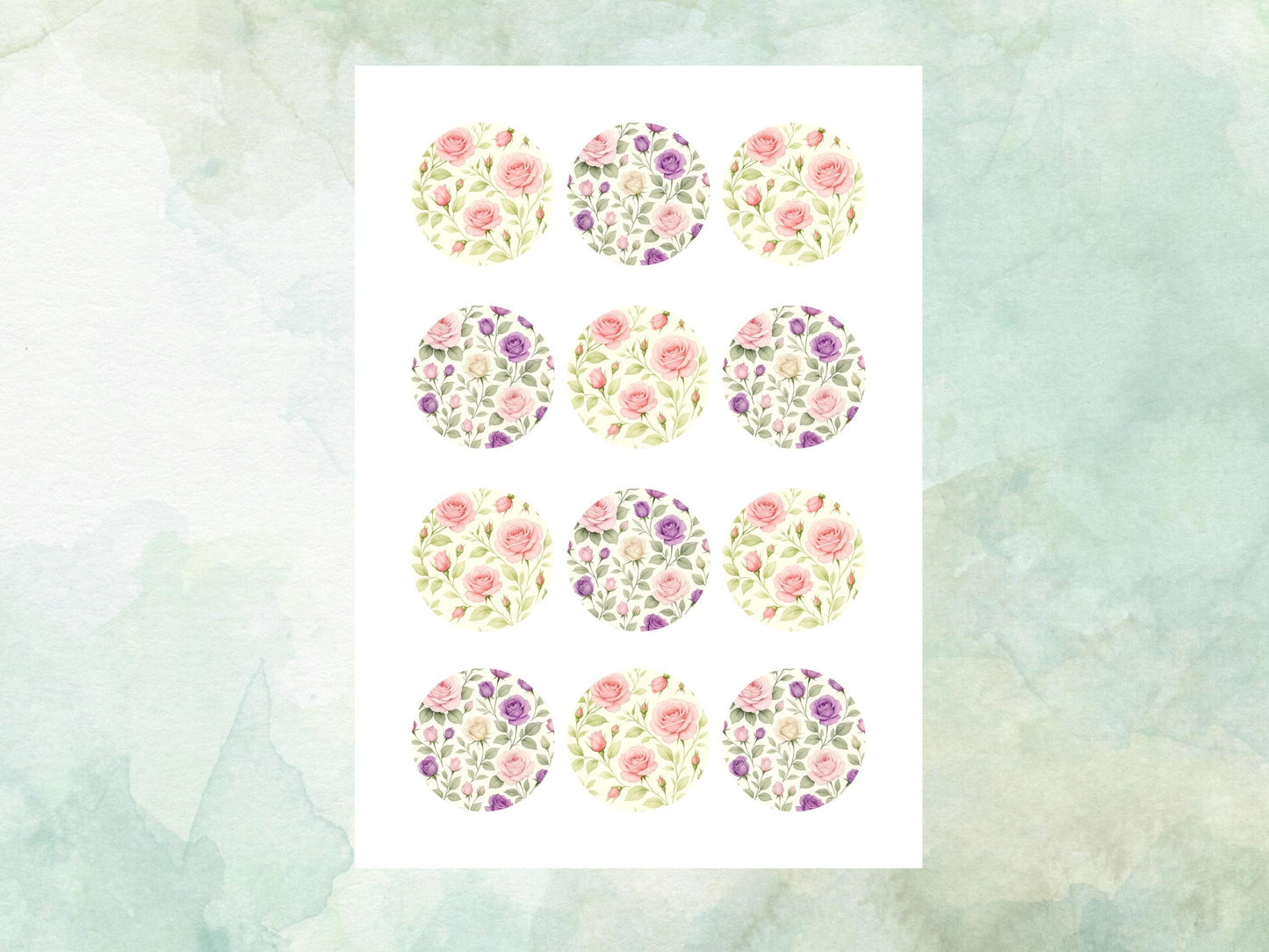 Rose Floral Edible Cupcake Toppers 12 x 2" – Pre cut Wafer Paper, Card or Icing Sheet, Watercolor Pink Flower Cake and Cookie Decoration