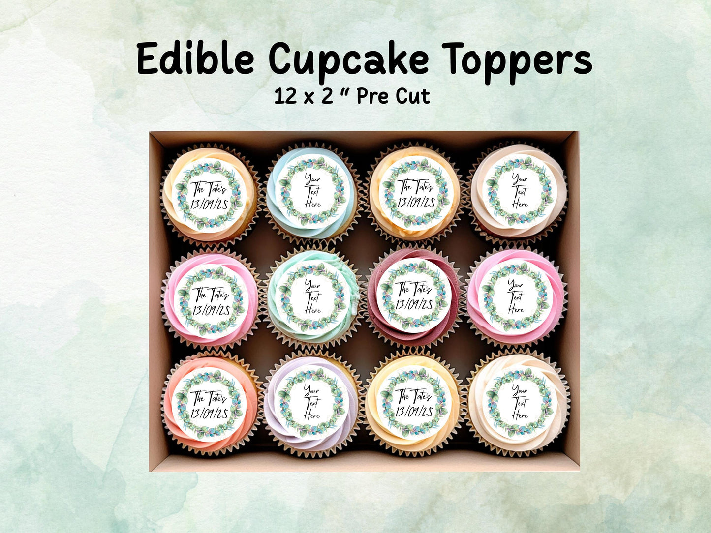 Personalised Edible Cupcake Toppers 12 x 2" – Pre cut Wafer Paper, Card or Icing Sheet, Wedding Cake Topper, Wedding Favors