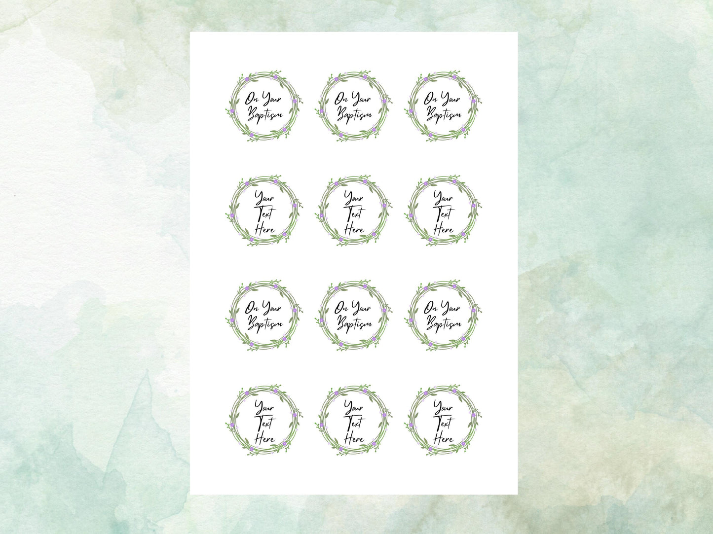 Personalised Edible Cupcake Toppers 12 x 2" – Pre cut Wafer Paper, Card or Icing Sheet, Christening Cake Topper, Baptism Cake Topper