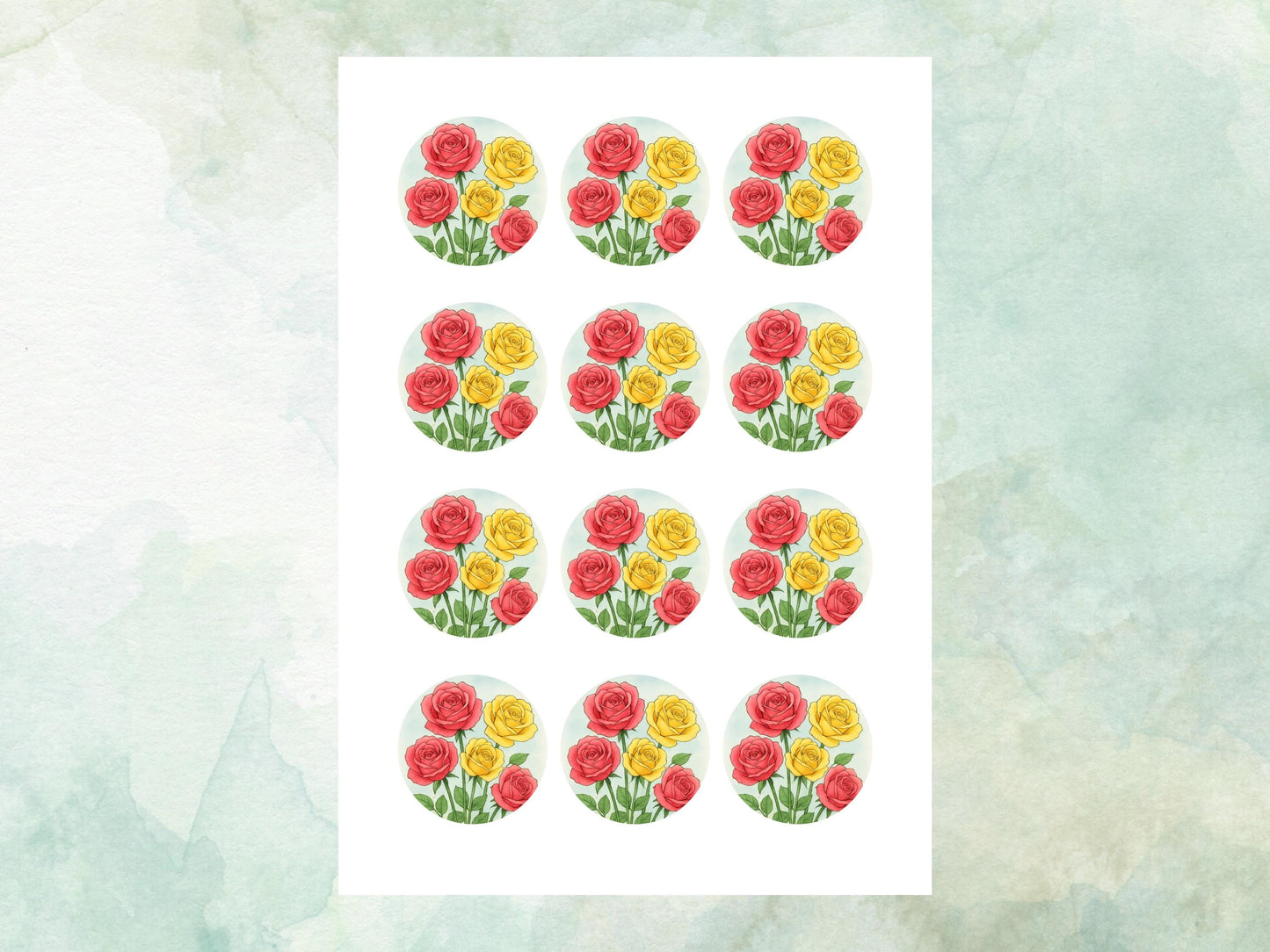 Rose Floral Edible Cupcake Toppers 12 x 2" – Pre cut Wafer Paper, Card or Icing Sheet, Watercolor Pink Flower Cake and Cookie Decoration