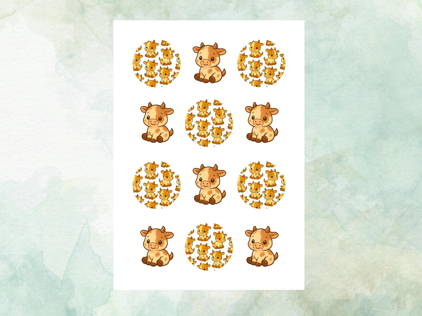 Cute Cow Edible Cupcake Toppers 12 x 2"– Pre cut Wafer Paper, Card or Icing Sheet, Cow Birthday Cake Topper, Kids Birthday Cake