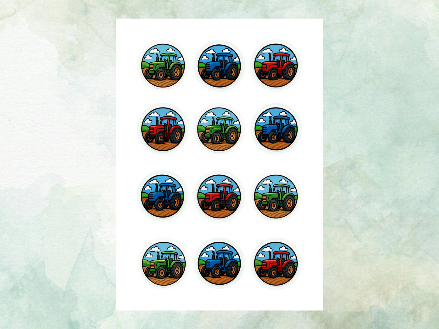 Tractor Edible Cupcake Toppers 12 x 2"– Pre cut Wafer Paper, Card or Icing Sheet, Tractor Birthday Cake Topper, Kids Birthday Cake