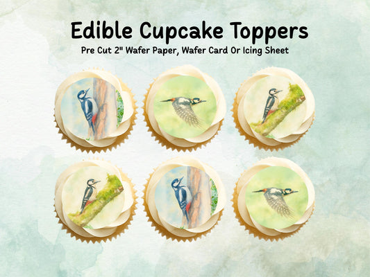 Woodpecker Edible Cupcake Toppers 12 x 2"– Pre cut Wafer Paper, Card or Icing Sheet, Woodpecker Birthday Cake Topper