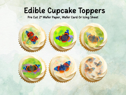 Butterfly Edible Cupcake Toppers 12 x 2"– Pre cut Wafer Paper, Card or Icing Sheet, Butterfly Birthday Cake Topper