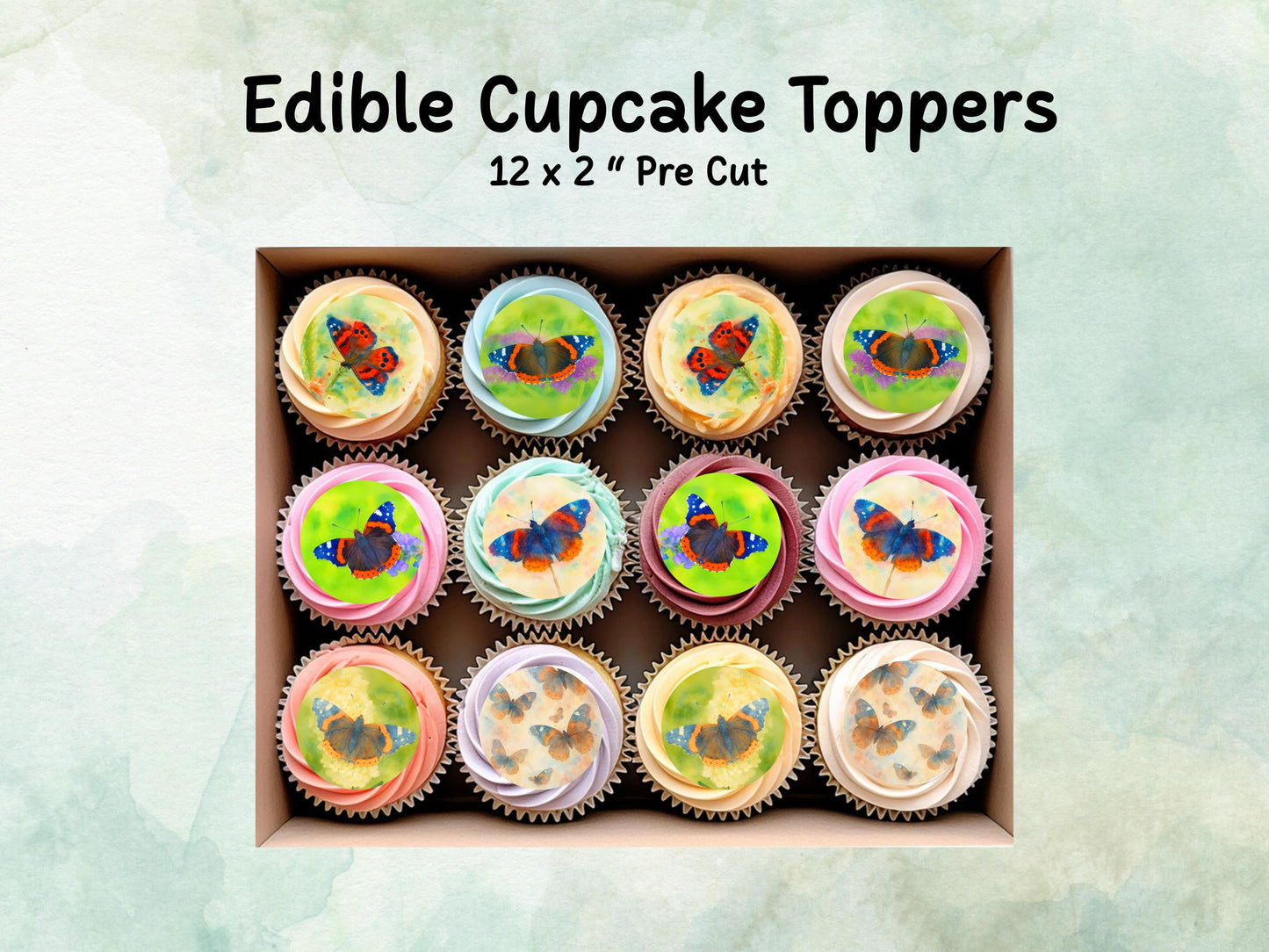 Butterfly Edible Cupcake Toppers 12 x 2"– Pre cut Wafer Paper, Card or Icing Sheet, Butterfly Birthday Cake Topper