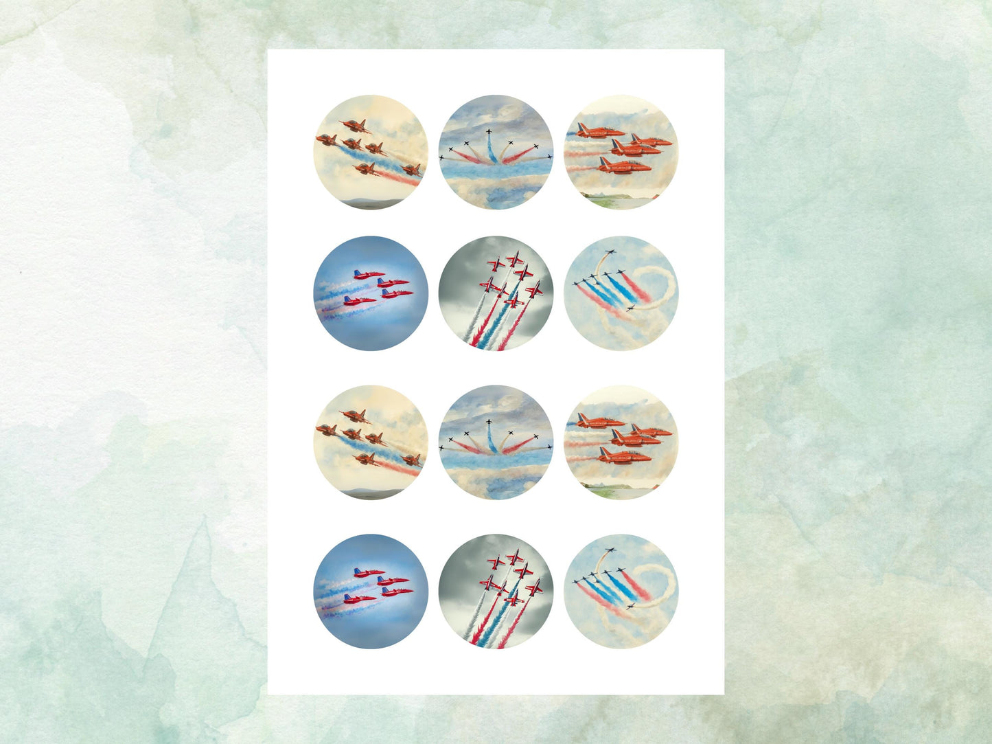 Jet Edible Cupcake Toppers 12 x 2"– Pre cut Wafer Paper, Card or Icing Sheet, Jet Airshow Cake and Cookie Decorations