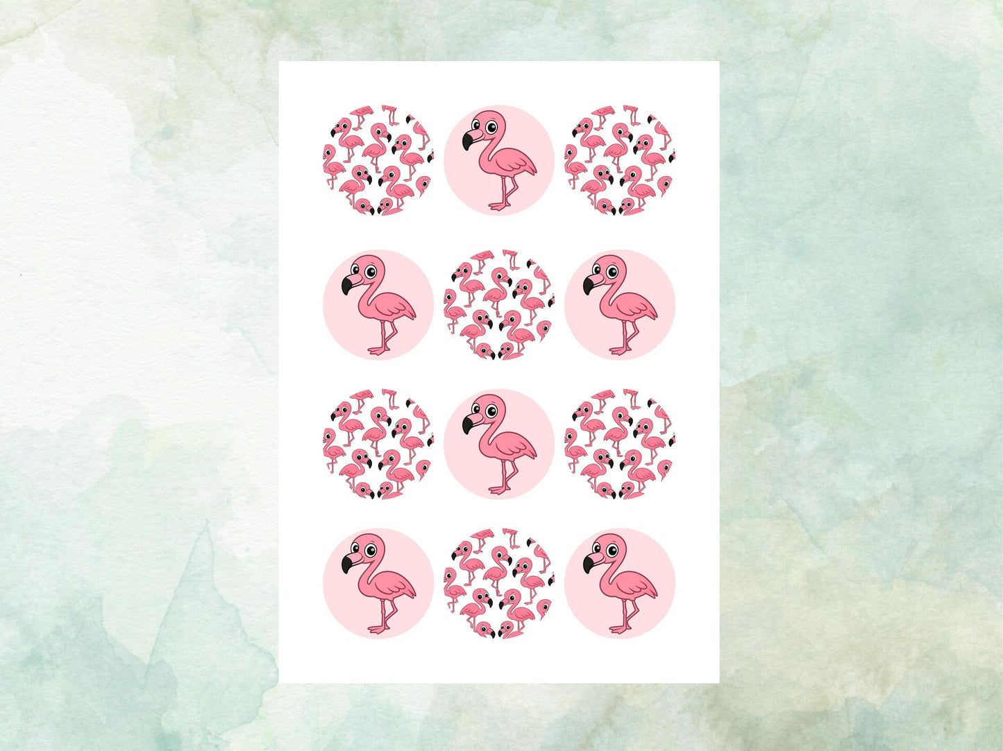 Cute Flamingo Edible Cupcake Toppers 12 x 2"– Pre cut Wafer Paper, Card or Icing Sheet, Flamingo Birthday Cake Topper