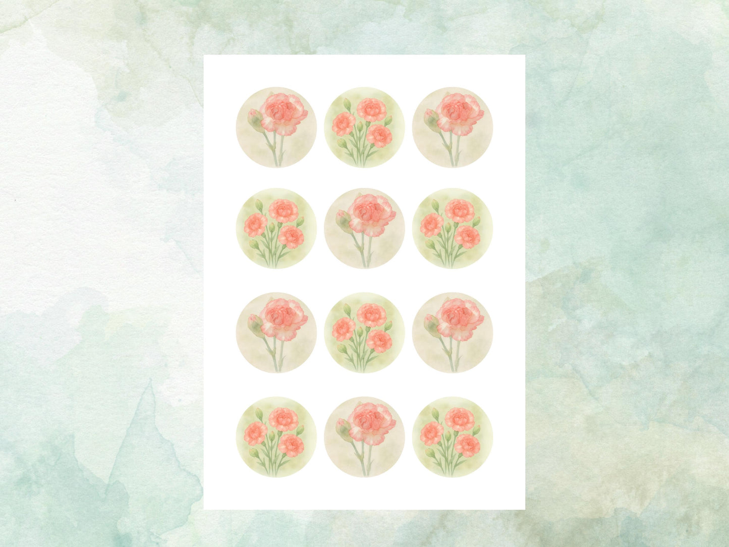 January Birth Flower Edible Cupcake Toppers – 12 x 2" Carnation Design - Pre cut Wafer Paper, Card or Icing Sheet, Floral Cake Topper