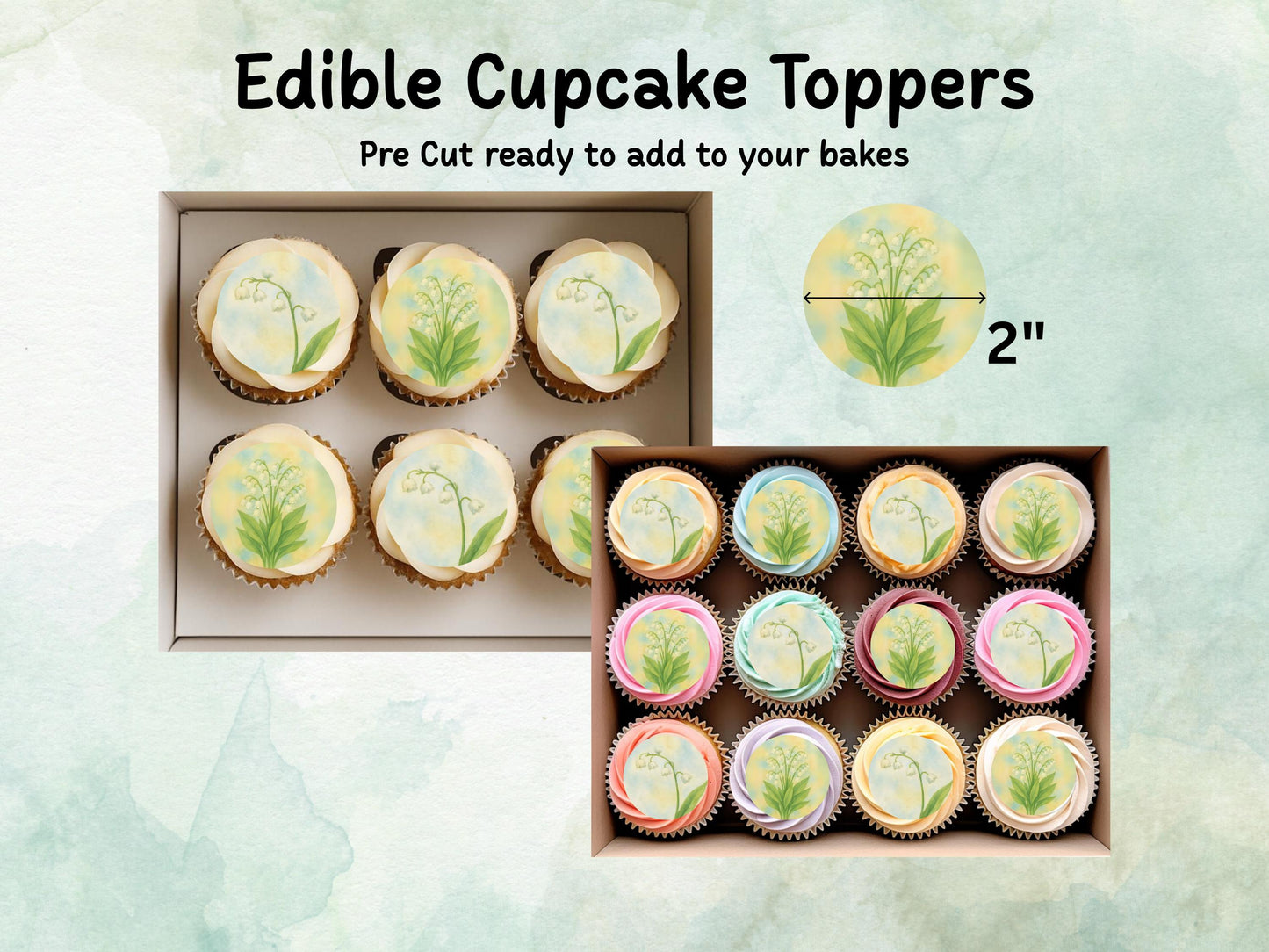 May Birth Flower Edible Cupcake Toppers – 12 x 2" Lily of the Valley Design, Pre cut Wafer Paper, Card or Icing Sheet, Floral Cake Topper