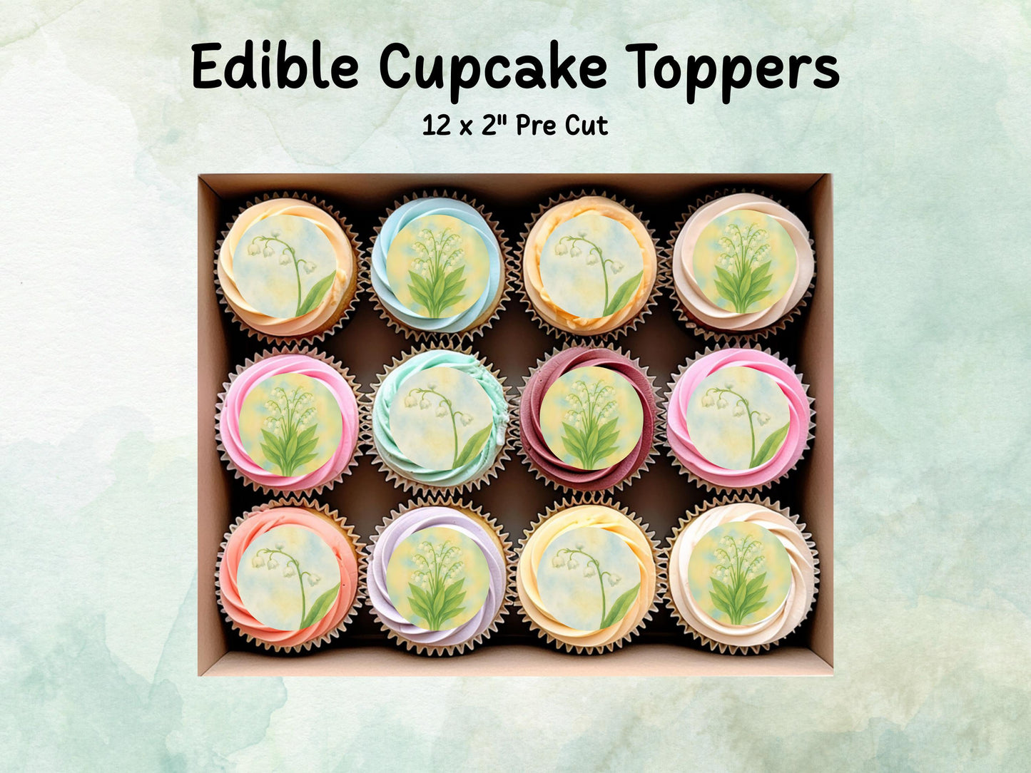 May Birth Flower Edible Cupcake Toppers – 12 x 2" Lily of the Valley Design, Pre cut Wafer Paper, Card or Icing Sheet, Floral Cake Topper