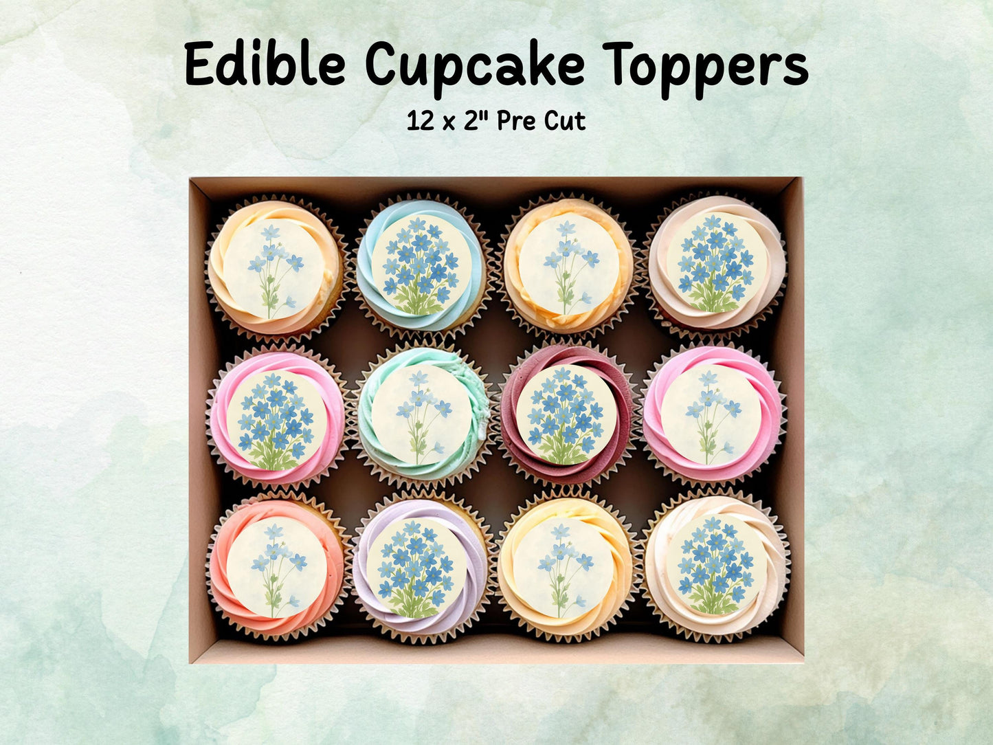 July Birth Flower Edible Cupcake Toppers – 12 x 2" Larkspur Design, Pre cut Wafer Paper, Card or Icing Sheet, Floral Cake Topper