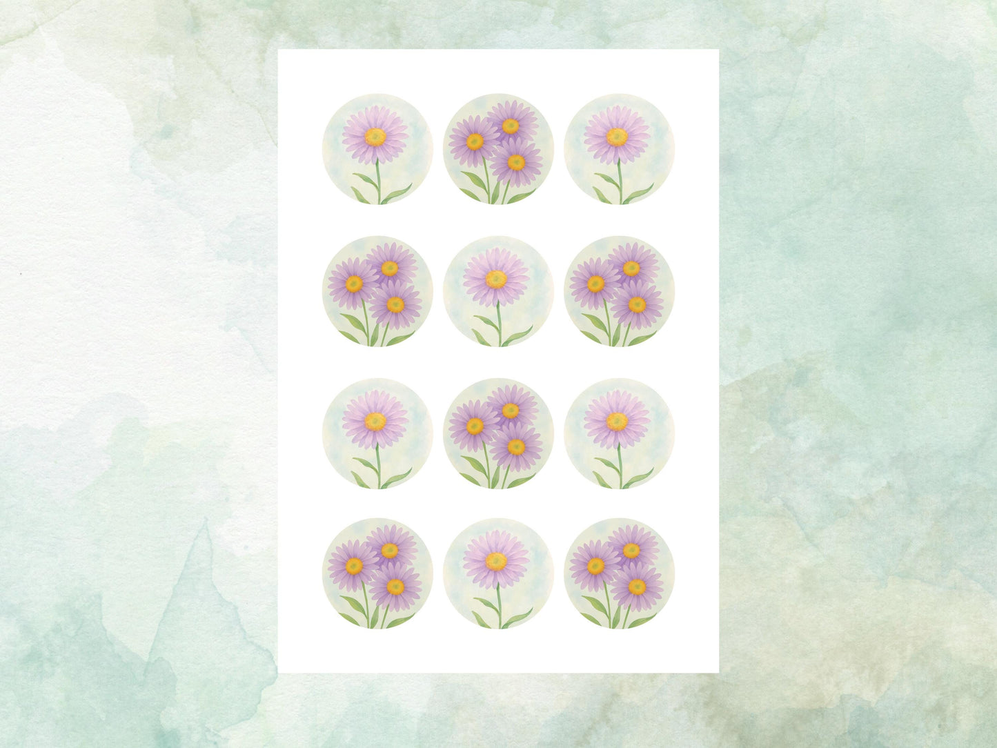 September Birth Flower Edible Cupcake Toppers – 12 x 2" Aster Design, Pre cut Wafer Paper, Card or Icing Sheet, Floral Cake Topper