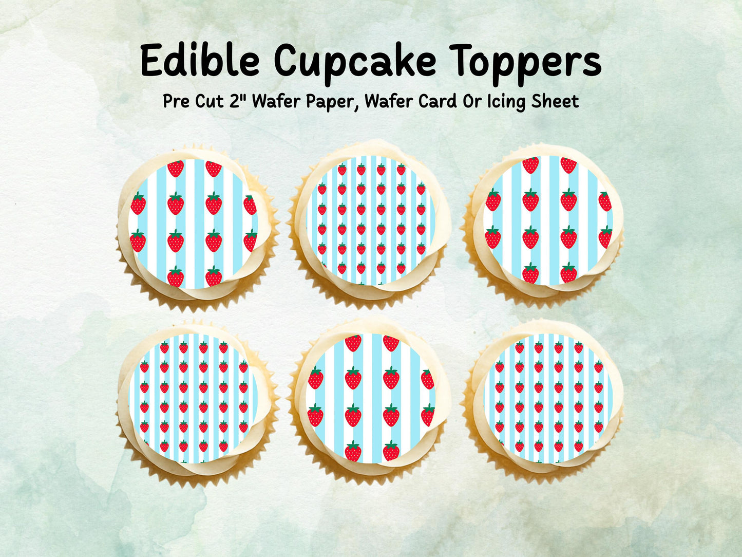 Strawberry Edible Cupcake Toppers – 12 x 2" Pre cut Wafer Paper, Card or Icing Sheet, Fruit Cake Toppers, Cute Birthday Decorations