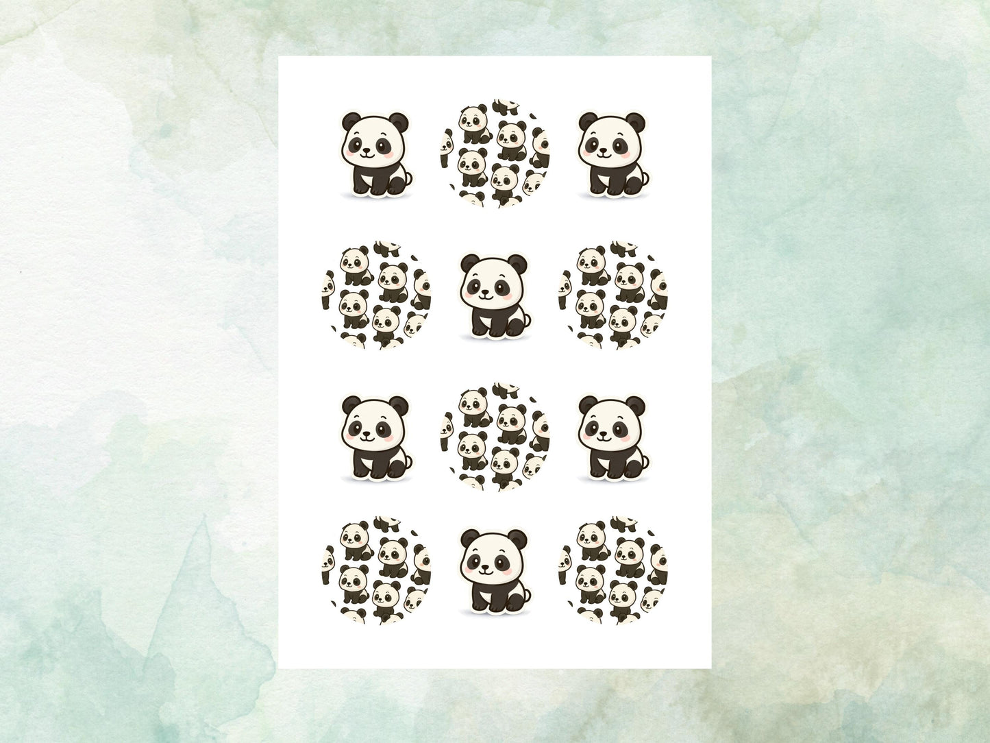 Cute Panda Edible Cupcake Toppers 12 x 2"– Pre cut Wafer Paper, Card or Icing Sheet, Panda Birthday Cake Topper, Kids Birthday Cake