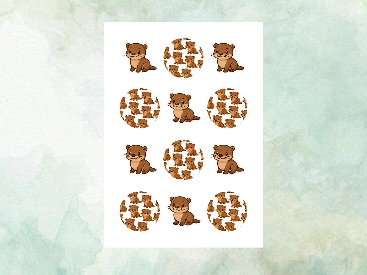 Cute Otter Edible Cupcake Toppers 12 x 2"– Pre cut Wafer Paper, Card or Icing Sheet, Otter Birthday Cake Topper, Kids Birthday Cake