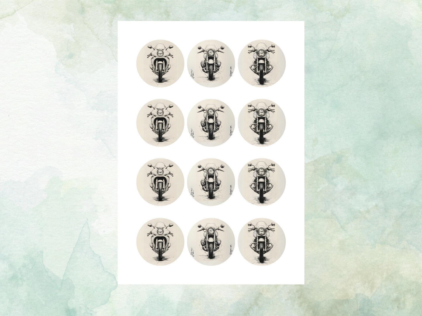 Motorbike Edible Cupcake Toppers 12 x 2" – Pre cut Wafer Paper, Card or Icing Sheet, Biker Party Cake Decoration, Motorcycle Birthday Topper
