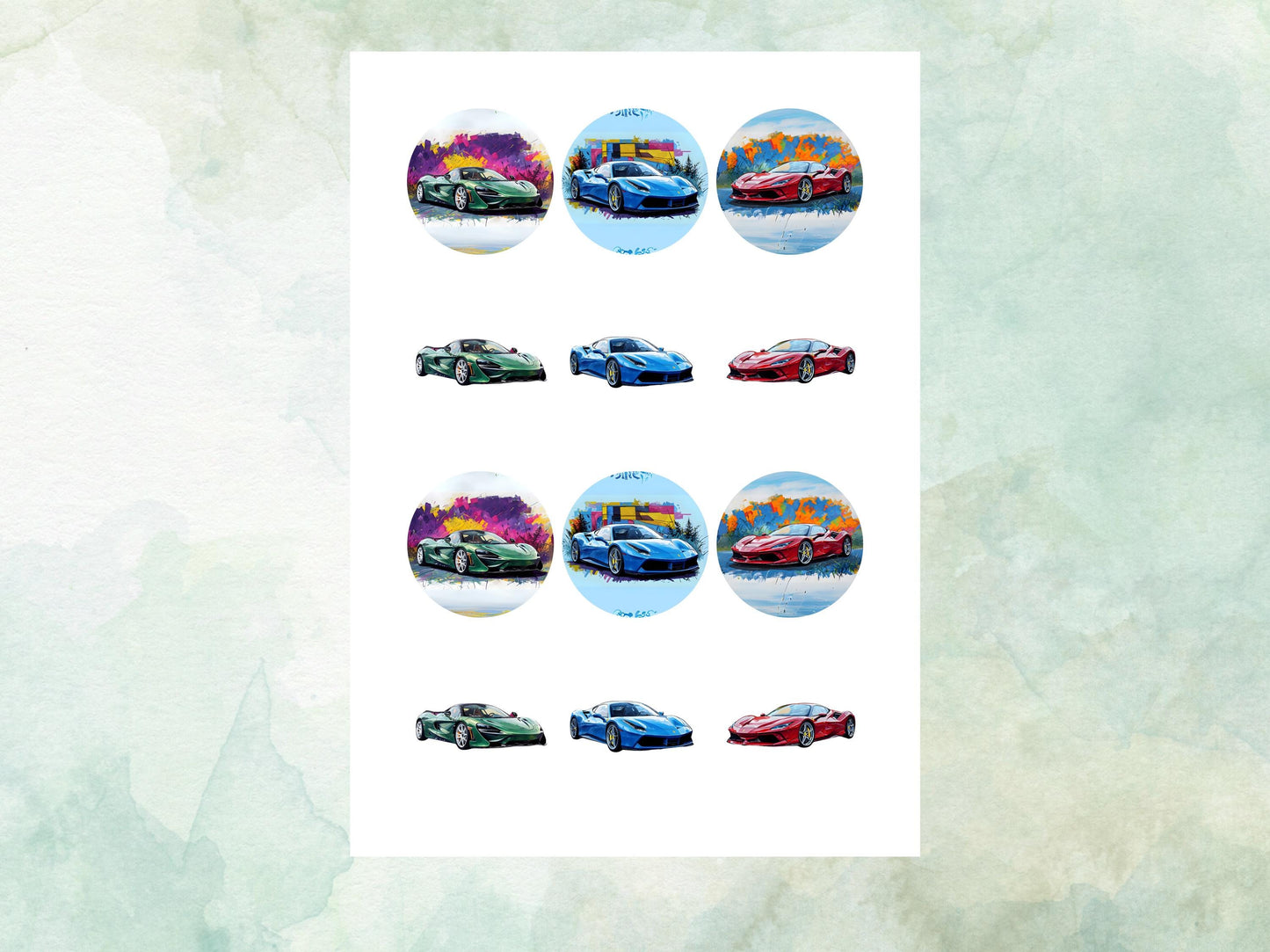 Sports Car Edible Cupcake Toppers 12 x 2" – Pre cut Wafer Paper, Card or Icing Sheet, Sports Car Cake Decoration