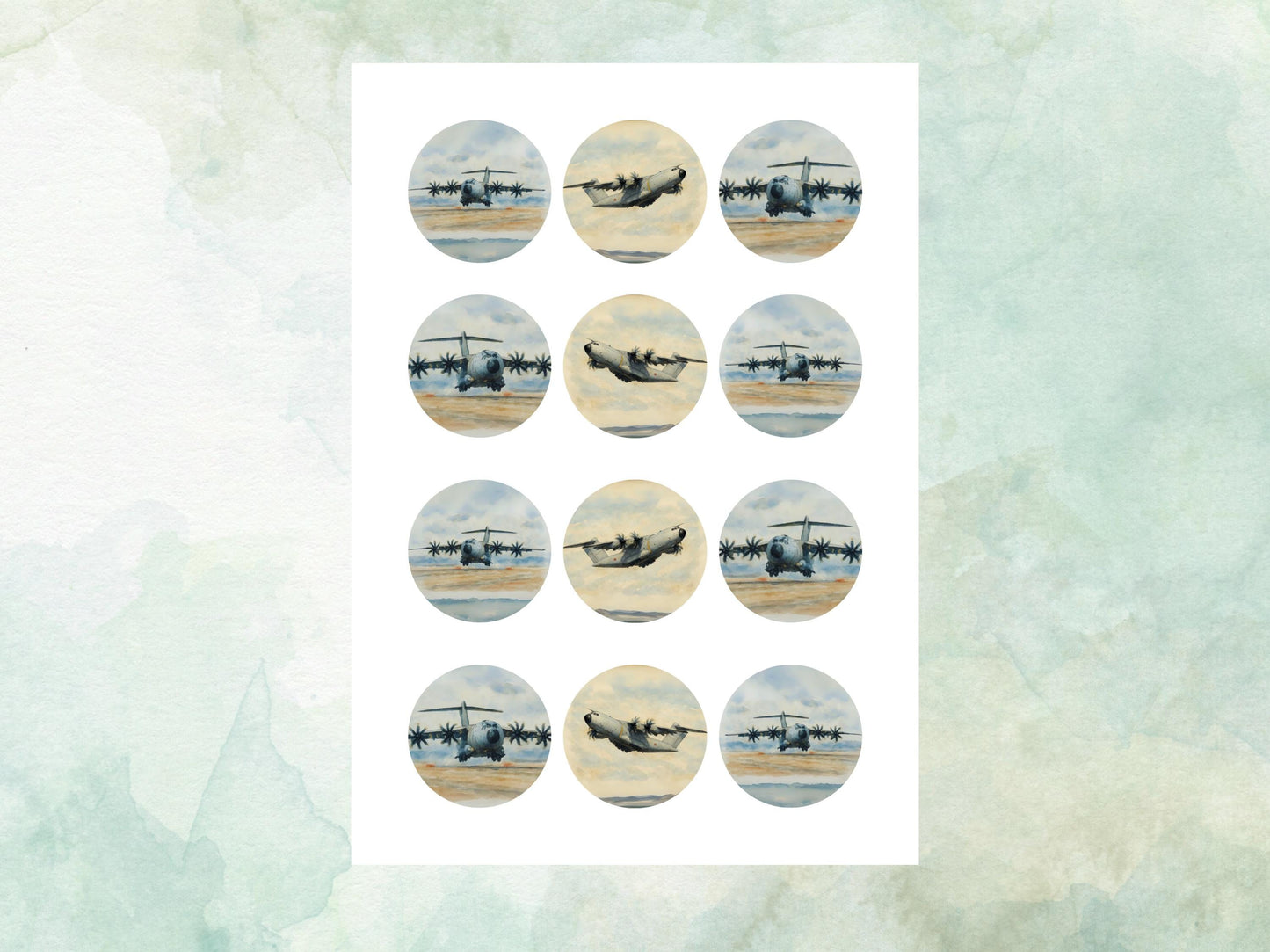 Military Aeroplane Edible Cupcake Toppers 12 x 2"– Pre cut Wafer Paper, Card or Icing Sheet, Airshow Cake and Cookie Decorations