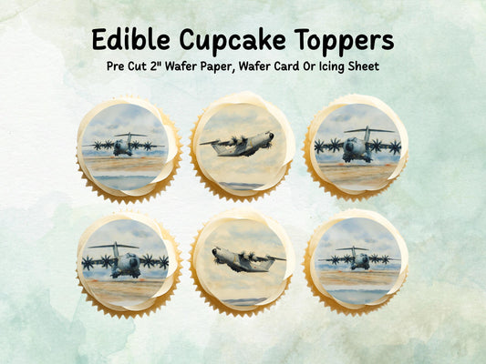 Military Aeroplane Edible Cupcake Toppers 12 x 2"– Pre cut Wafer Paper, Card or Icing Sheet, Airshow Cake and Cookie Decorations