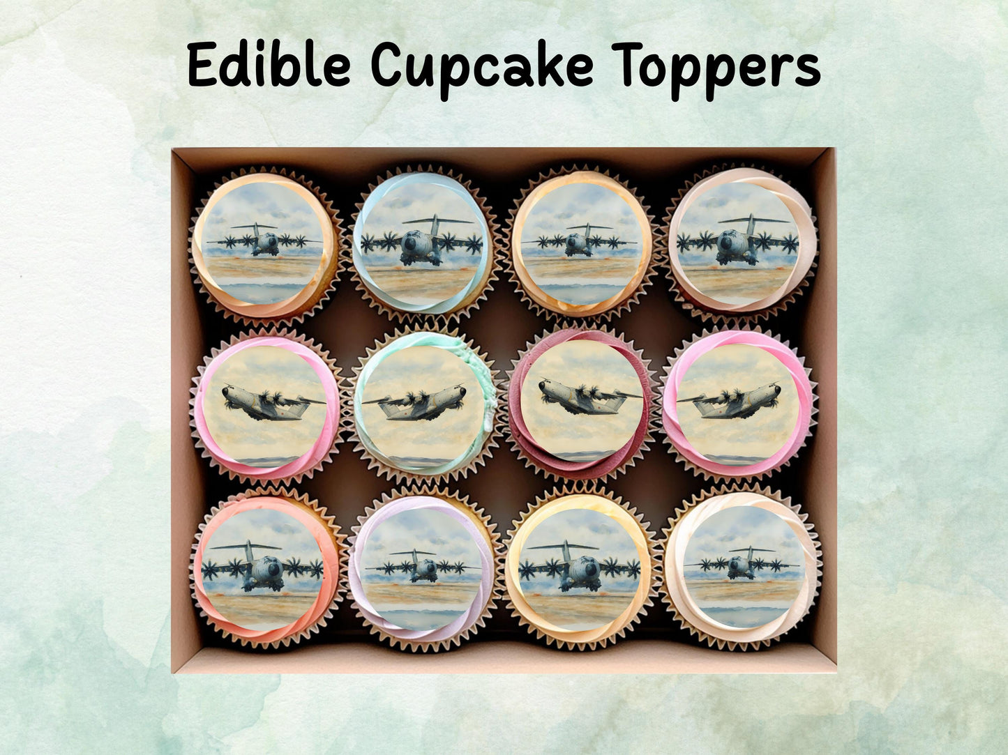 Military Aeroplane Edible Cupcake Toppers 12 x 2"– Pre cut Wafer Paper, Card or Icing Sheet, Airshow Cake and Cookie Decorations