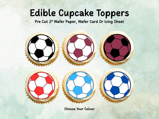 Football Edible Cupcake Toppers 12 x 2"– Pre cut Wafer Paper, Card or Icing Sheet, Choice of Colour Football Cake Image, Party Decoration