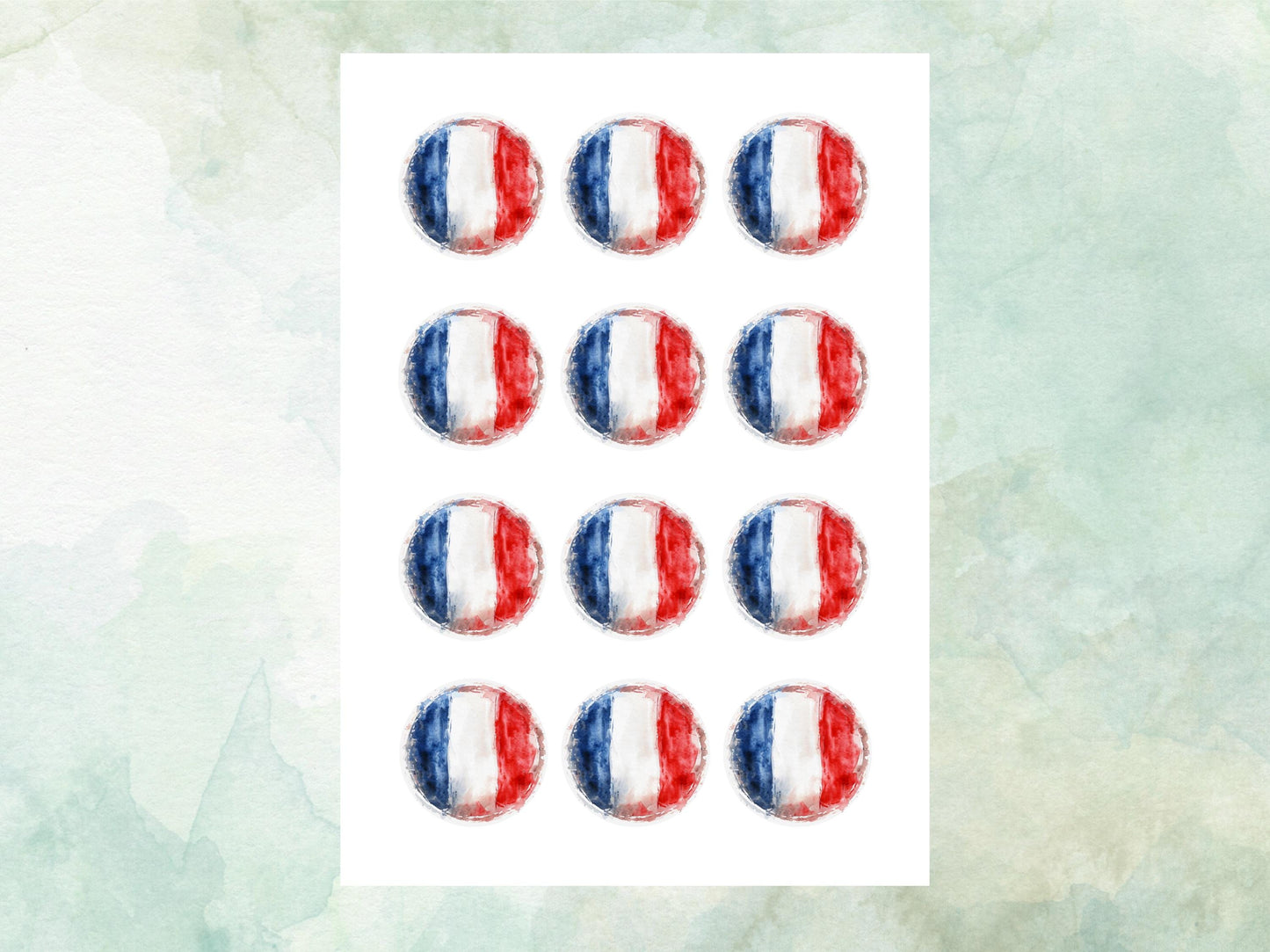 French Flag Edible Cupcake Toppers 12 x 2" – Pre cut Wafer Paper, Card or Icing Sheet, France Cake Decorations