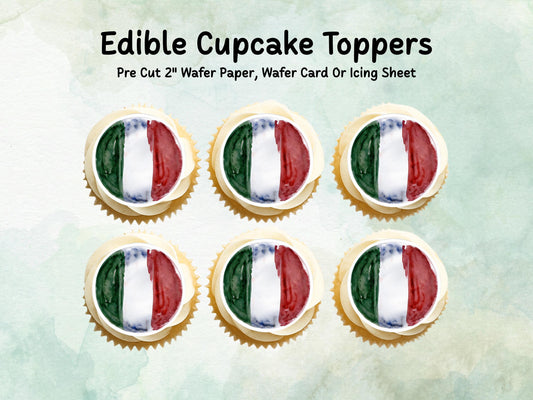 Italian Flag Edible Cupcake Toppers 12 x 2" – Pre cut Wafer Paper, Card or Icing Sheet, Italy Cake Decorations