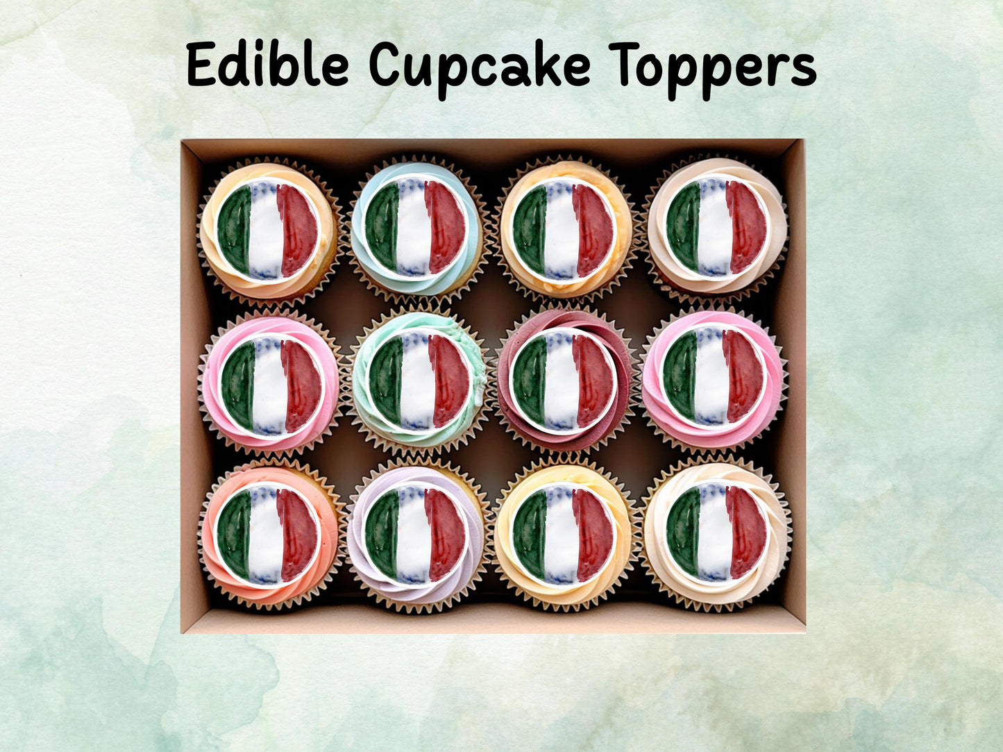 Italian Flag Edible Cupcake Toppers 12 x 2" – Pre cut Wafer Paper, Card or Icing Sheet, Italy Cake Decorations
