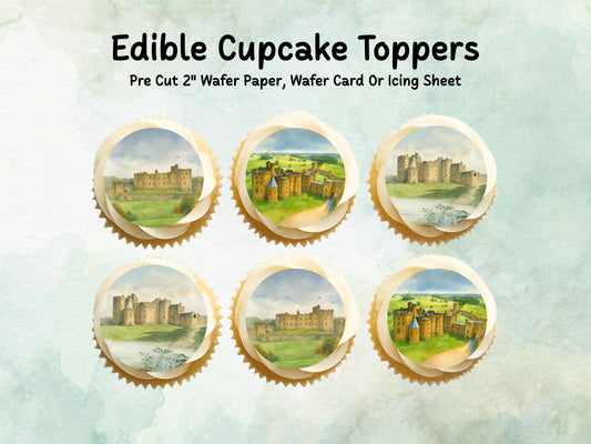 Alnwick Castle Edible Cupcake Toppers 12 x 2" – Pre cut Wafer Paper, Card or Icing Sheet, Historic Northumberland Landmark Cake Decor