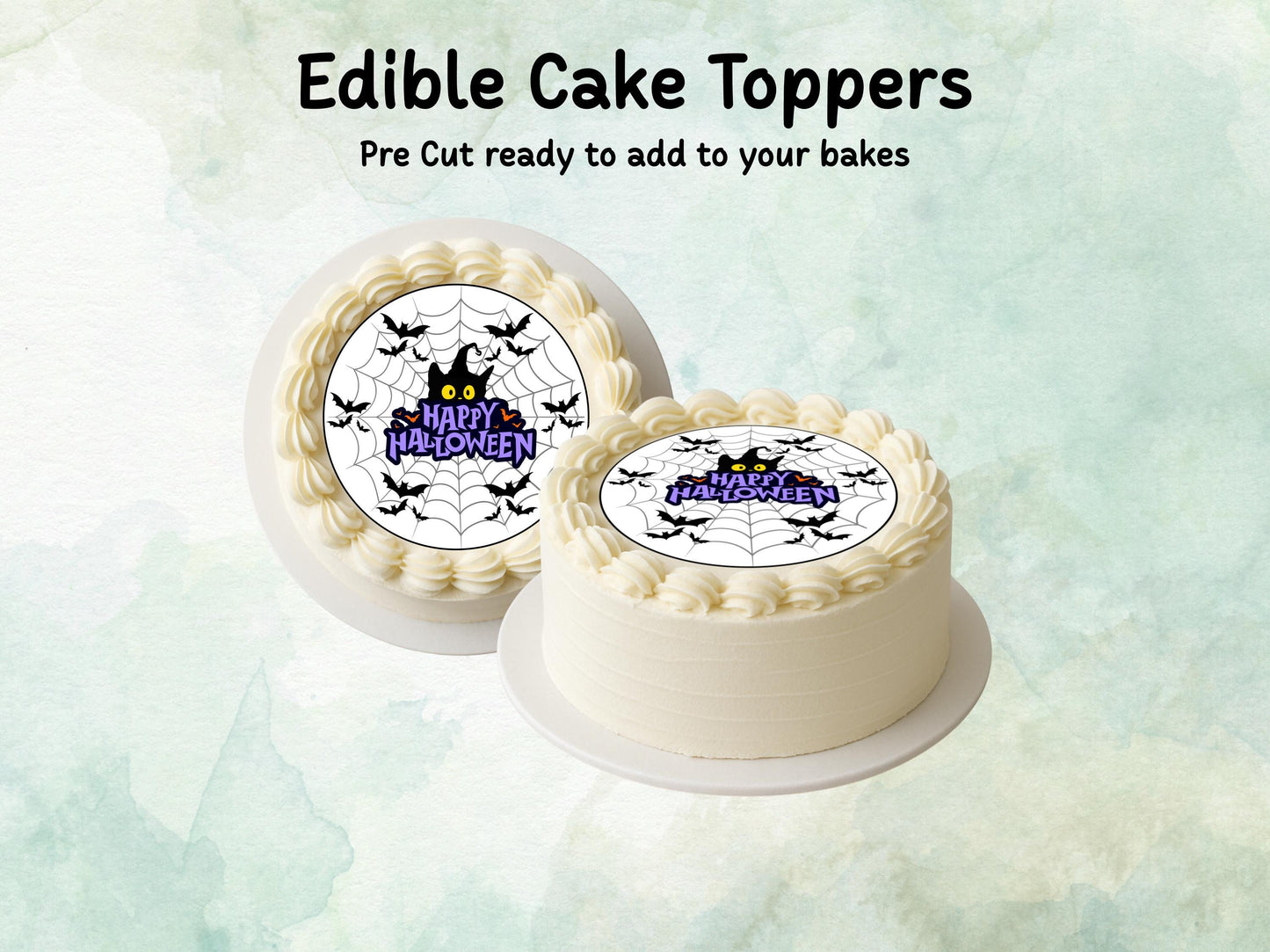 Halloween Edible Cake Topper– 6", 7" or 8" Pre cut Wafer Paper, Card or Icing Sheet, Happy Halloween Edible Design Spooky Cakes