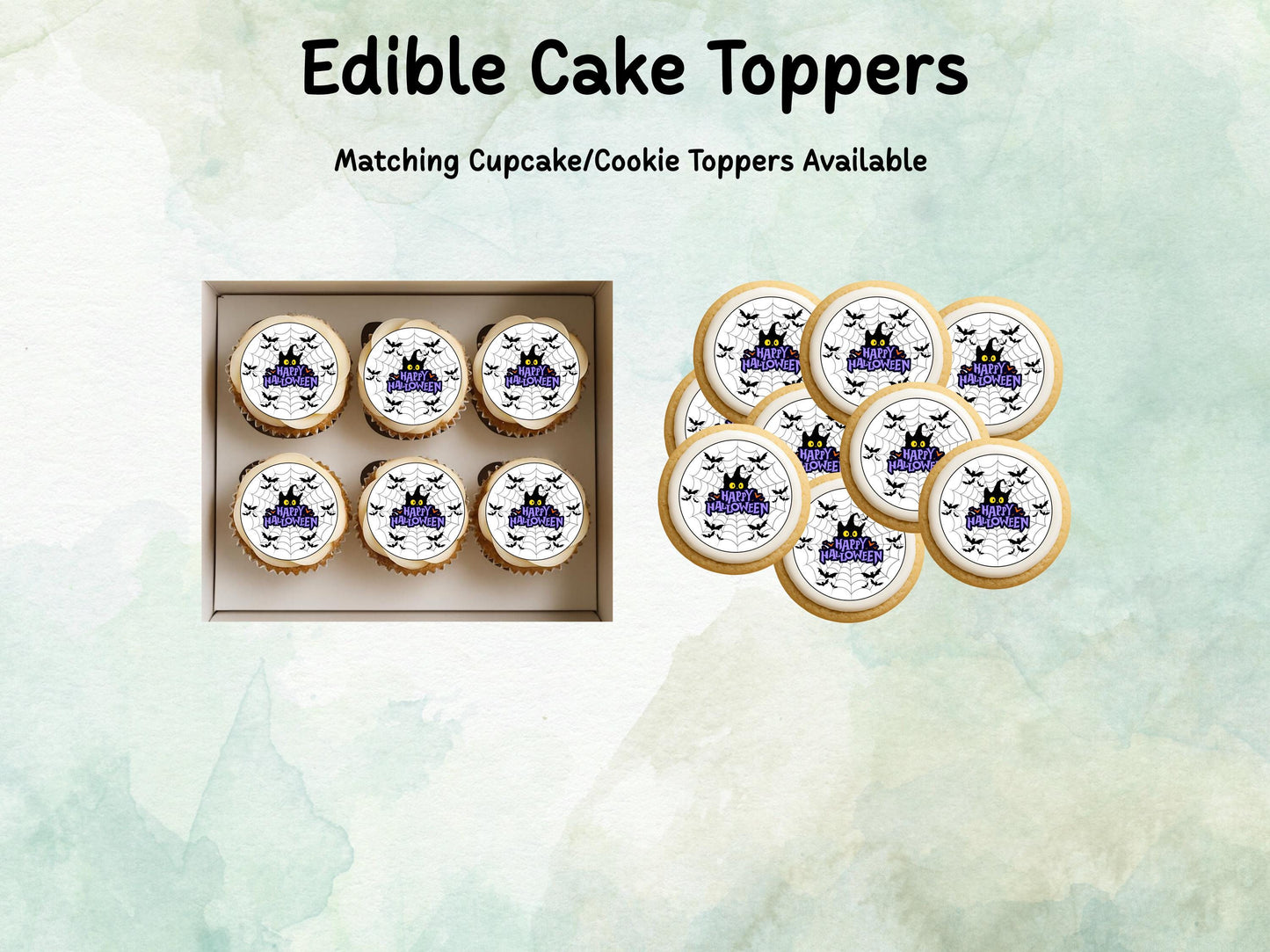 Halloween Edible Cake Topper– 6", 7" or 8" Pre cut Wafer Paper, Card or Icing Sheet, Happy Halloween Edible Design Spooky Cakes