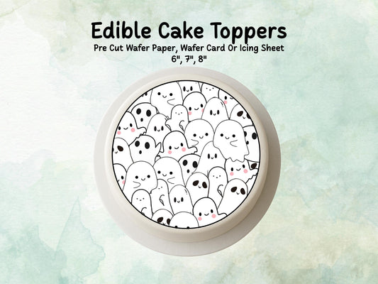 Ghost Edible Cake Topper– 6", 7" or 8" Pre cut Wafer Paper, Card or Icing Sheet, Ghost Halloween Edible Cake Decoration