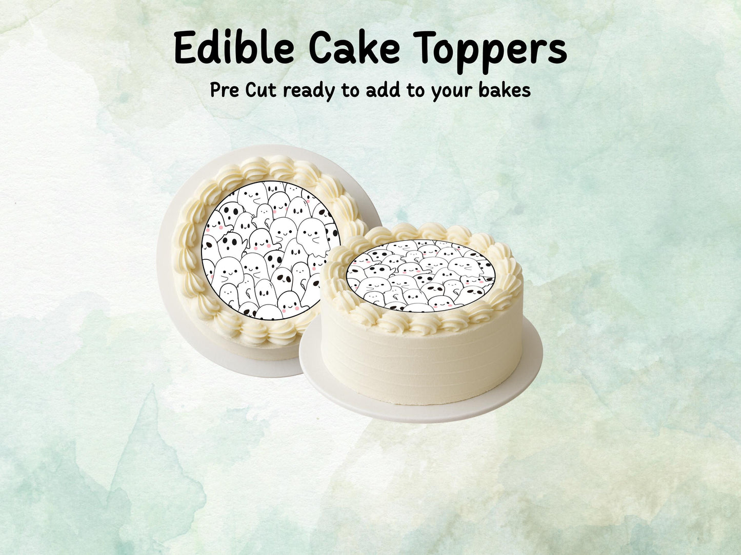 Ghost Edible Cake Topper– 6", 7" or 8" Pre cut Wafer Paper, Card or Icing Sheet, Ghost Halloween Edible Cake Decoration