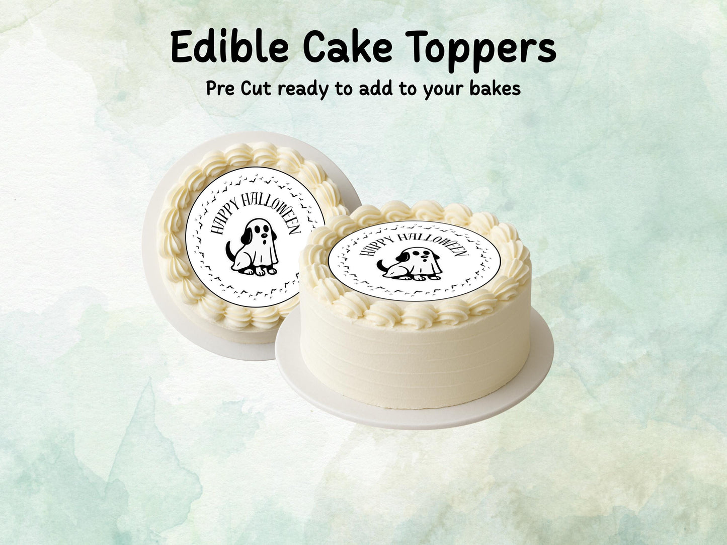 Ghost Dog Edible Cake Topper– 6", 7" or 8" Pre cut Wafer Paper, Card or Icing Sheet, Dog Ghost Halloween Edible Cake Decoration
